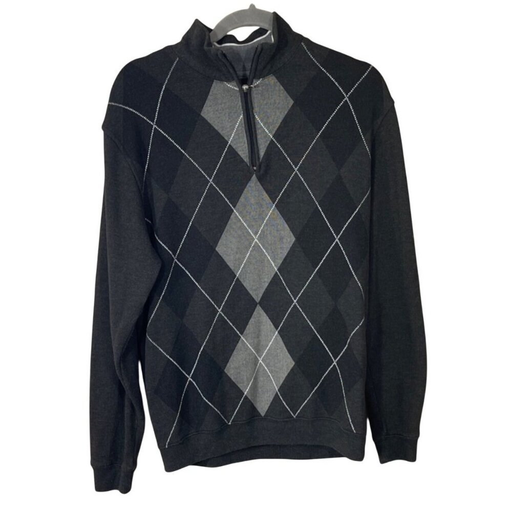 Method Men's Argyle Sweater Grey Size L Large 1/4 Zip Mock Neck Long Sleeve